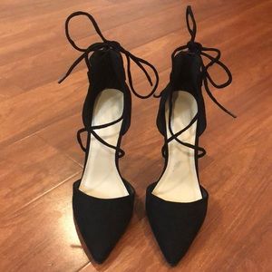 Sexy black lace up heels with pointed toe